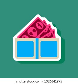 paper sticker on stylish background Money in a purse