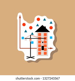 paper sticker on stylish background Construction crane and house