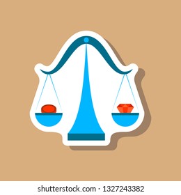 paper sticker on stylish background Coin and diamond scales