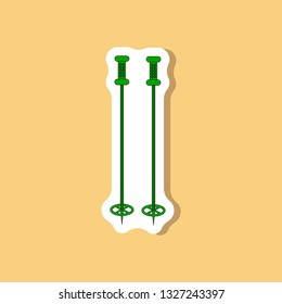 paper sticker on stylish background Ski poles