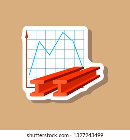 paper sticker on stylish background Falling graph