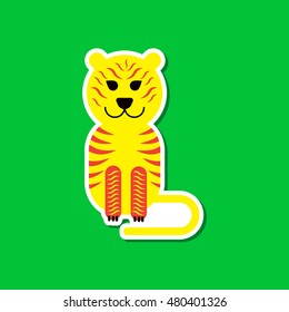 paper sticker on stylish background of cartoon tiger