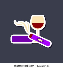 paper sticker on stylish background cigar glass of wine