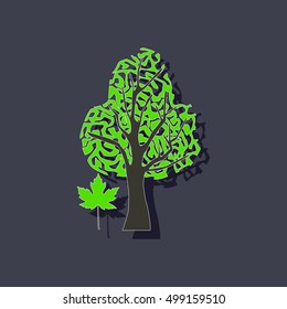 paper sticker on stylish background plant Acer