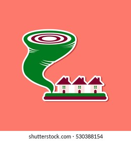 paper sticker on stylish background of disaster tornado