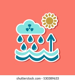 paper sticker on stylish background of Radioactive cloud and rain