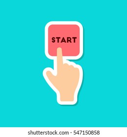 paper sticker on stylish background hand button start