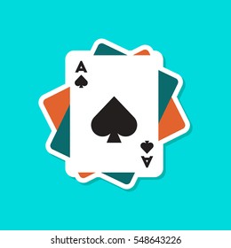 paper sticker on stylish background of poker playing cards