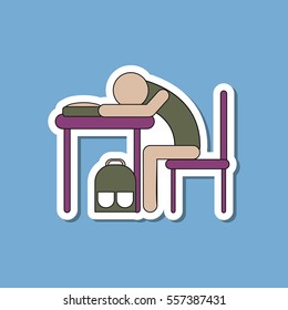 paper sticker on stylish background student sleeping at the desk