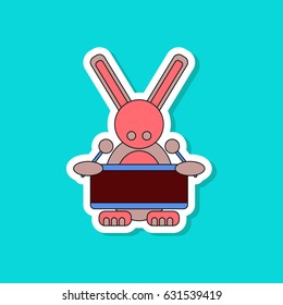 paper sticker on stylish background Kids toy rabbit drummer