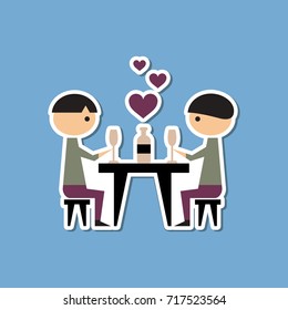 paper sticker on stylish background of gays romantic dinner