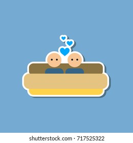 paper sticker on stylish background of gays in bed