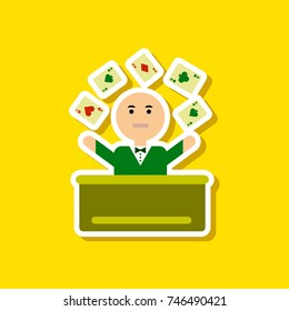 paper sticker on stylish background poker man player