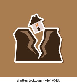 paper sticker on stylish background of house earthquake