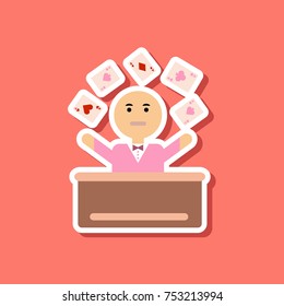 paper sticker on stylish background of poker man player