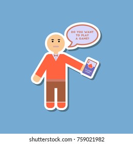 paper sticker on stylish background poker man player