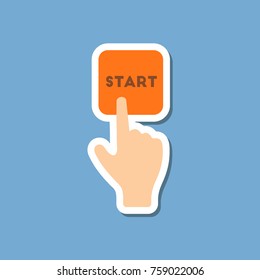 paper sticker on stylish background hand button start