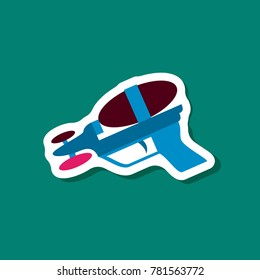 paper sticker on stylish background Toy gun
