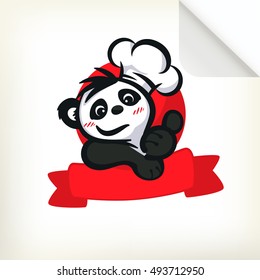 Paper sticker of panda chef cartoon character giving thumb up illustration vector.