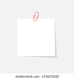 Paper sticker with paperclip isolated on grey background with shadow