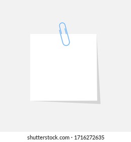 Paper sticker with paperclip isolated on grey background with shadow