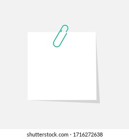 Paper sticker with paperclip isolated on grey background with shadow