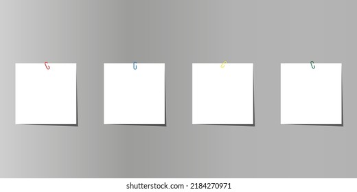 Paper sticker with paperclip set with shadow isolated on grey background