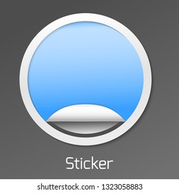 Paper sticker with peel off corner. Vector blue blank banner or circle folded label
