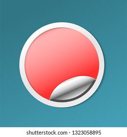 Paper sticker with peel off corner. Vector blue blank banner or circle folded label