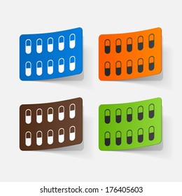 paper sticker: pill. Vector isolated illustration icon