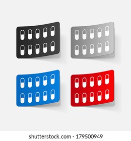 paper sticker: pill. Vector isolated illustration icon