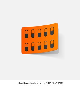paper sticker: pill. Vector isolated illustration icon