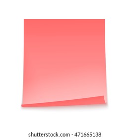Paper sticker pink colored sheet with curled corner. Vector illustration. Isolated on white background.