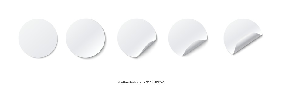 Paper sticker. Realistic vector set round paper adhesive sticker mockup with curved corner