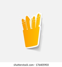paper sticker: set icons pen and pencil. Isolated illustration icon