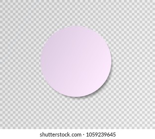 Paper sticker with shadow on transparent background. Pink Round stick. Post sticky note.Vector illustration. Color sticks isolated for design.