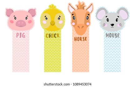 Paper sticker tape are peeled from the corner with animals for children. Vector illustration.