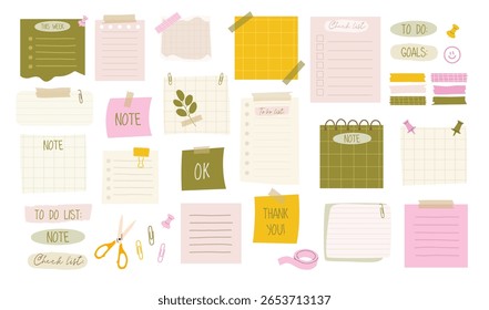 Paper sticker tapes. Cute Notebook paper. Sticky Memo note. Paper memo notes