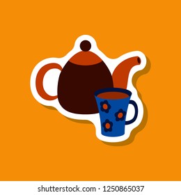 paper sticker Tea kettle and cup