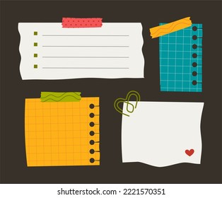 Pegatinas de papel varias notas son personales. Accesorios para la organización de documentos. Ilustración del vector 