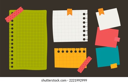 Paper sticker various notes are personal. Accessories for organizing documents. Vector illustration in a flat style