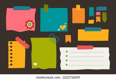 Paper sticker various notes are personal. Accessories for organizing documents. Vector illustration in a flat style