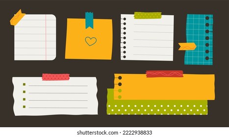 Pegatinas de papel varias notas son personales. Accesorios para la organización de documentos. Ilustración vectorial en un estilo plano