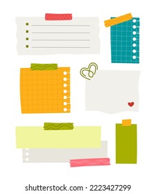 Pegatinas de papel varias notas son personales. Accesorios para la organización de documentos. Ilustración vectorial en un estilo plano