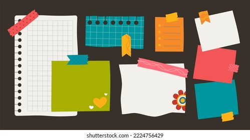 Pegatinas de papel varias notas son personales. Accesorios para la organización de documentos. Ilustración del vector 