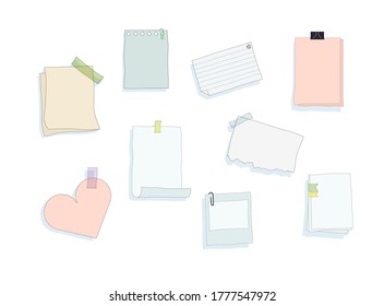 Paper stickers banner set. Blank poster stickers for information clean space filling reminder of deeds and meetings collection announcements torn vector text memo.