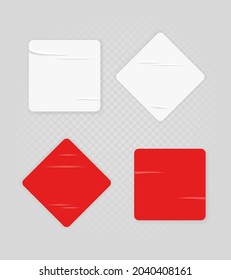 Paper stickers with folds isolated on transparent background