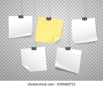 Paper stickers on hooks vector illustration. Objects on transparent background