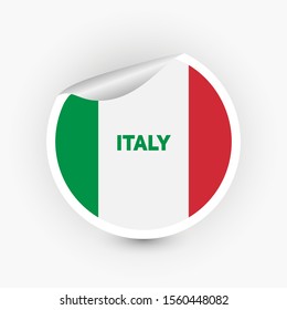 Paper stickers with white stroke and shadow. Curved sign with the flag of the country of Italy. 