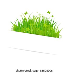 Paper Sticky With Grass, Isolated On White Background, Vector Illustration